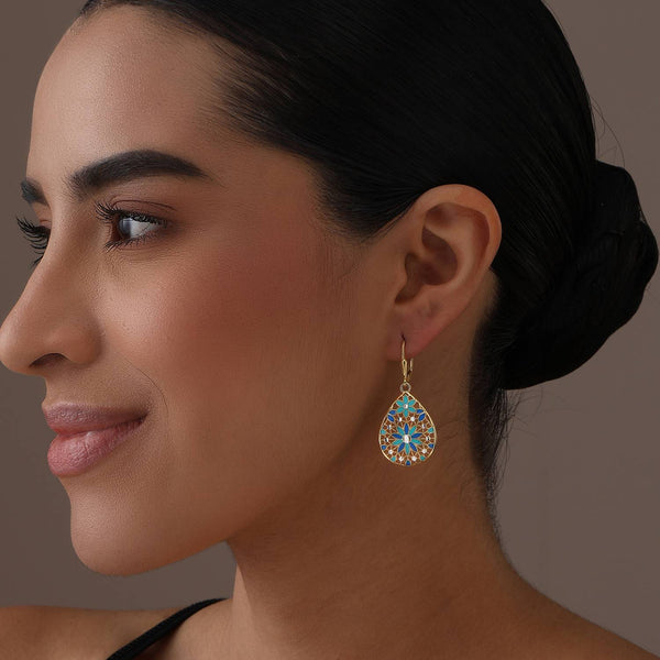 925 Sterling Silver 14K Gold-Plated Filigree Teardop Shaped Vintage Drop Dangle Earrings for Women