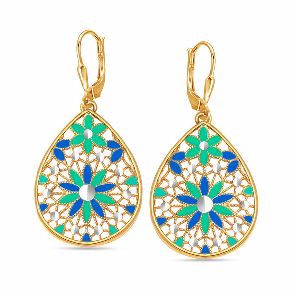 925 Sterling Silver 14K Gold-Plated Filigree Teardop Shaped Vintage Drop Dangle Earrings for Women