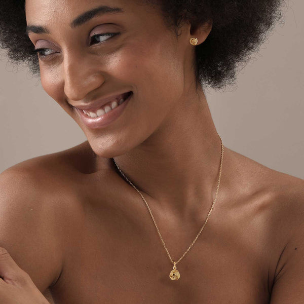 925 Sterling Silver Love Knot Stud Earring and Pendant Necklace Set for Women