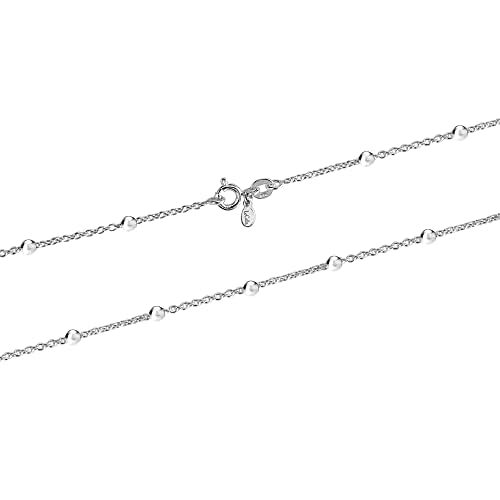 925 Sterling Silver Italian Ball Bead Station Chain Necklace for Women and Teen
