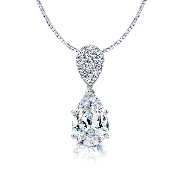 925 Sterling Silver CZ Diamond like Brilliance Sparkling Pearl Shape Pendant Necklace for Women