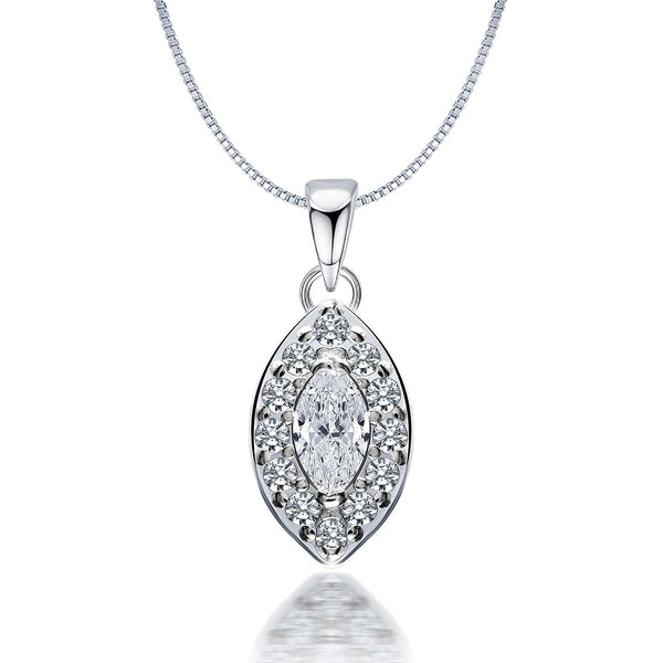 925 Sterling Silver Halo Cubic Zirconia Diamond like Brilliance Sparkling Marquise Pendant Necklace for Women