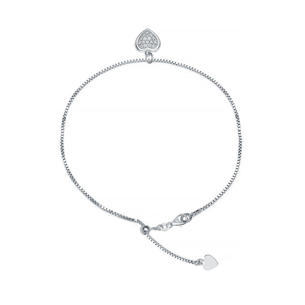 925 Sterling Silver Cubic Zirconia Heart Charm Anklets for Women (SINGLE ANKLET)