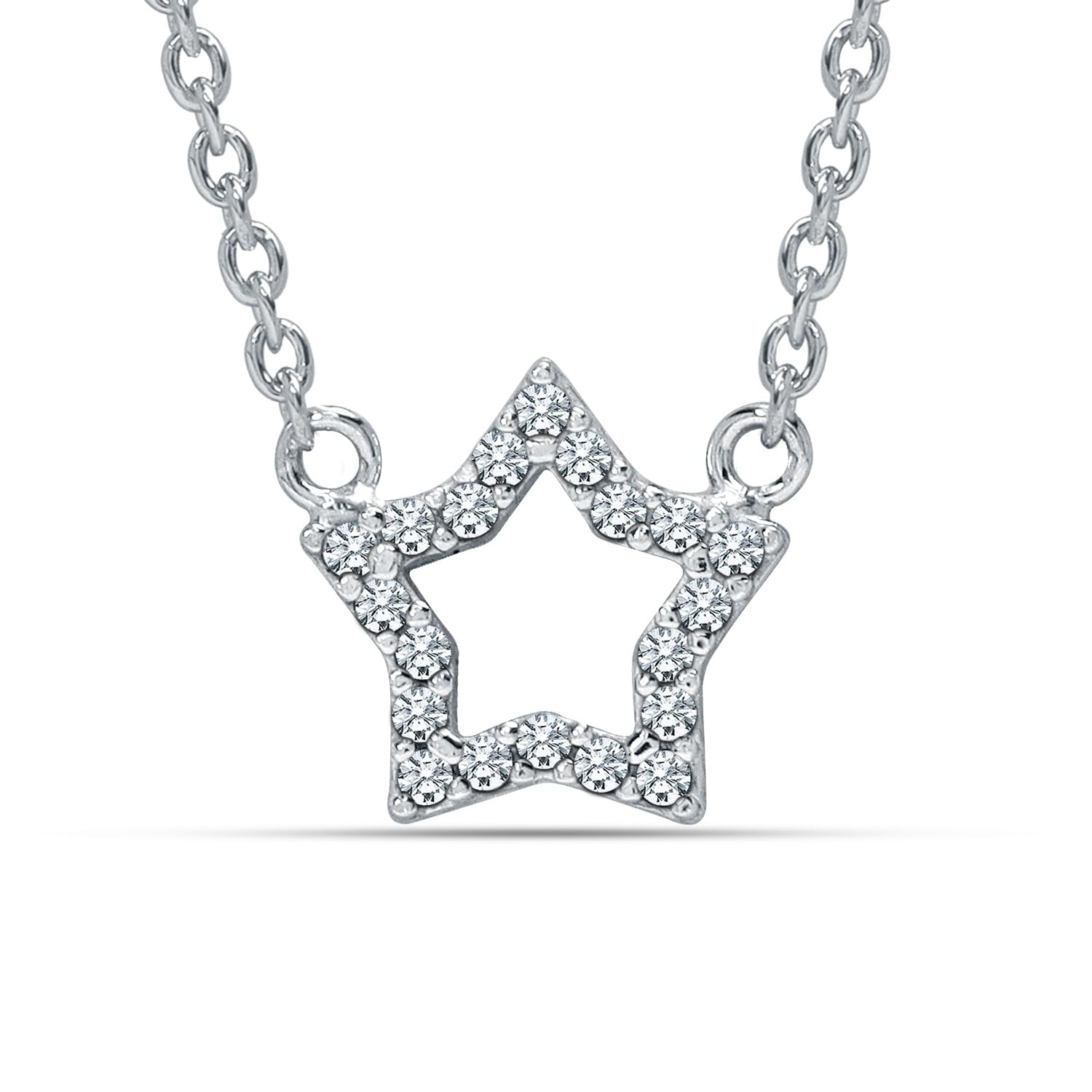 925 Sterling Silver CZ Open Star Pendant Necklace for 14 to 16 Years Children | Gifts for Kids