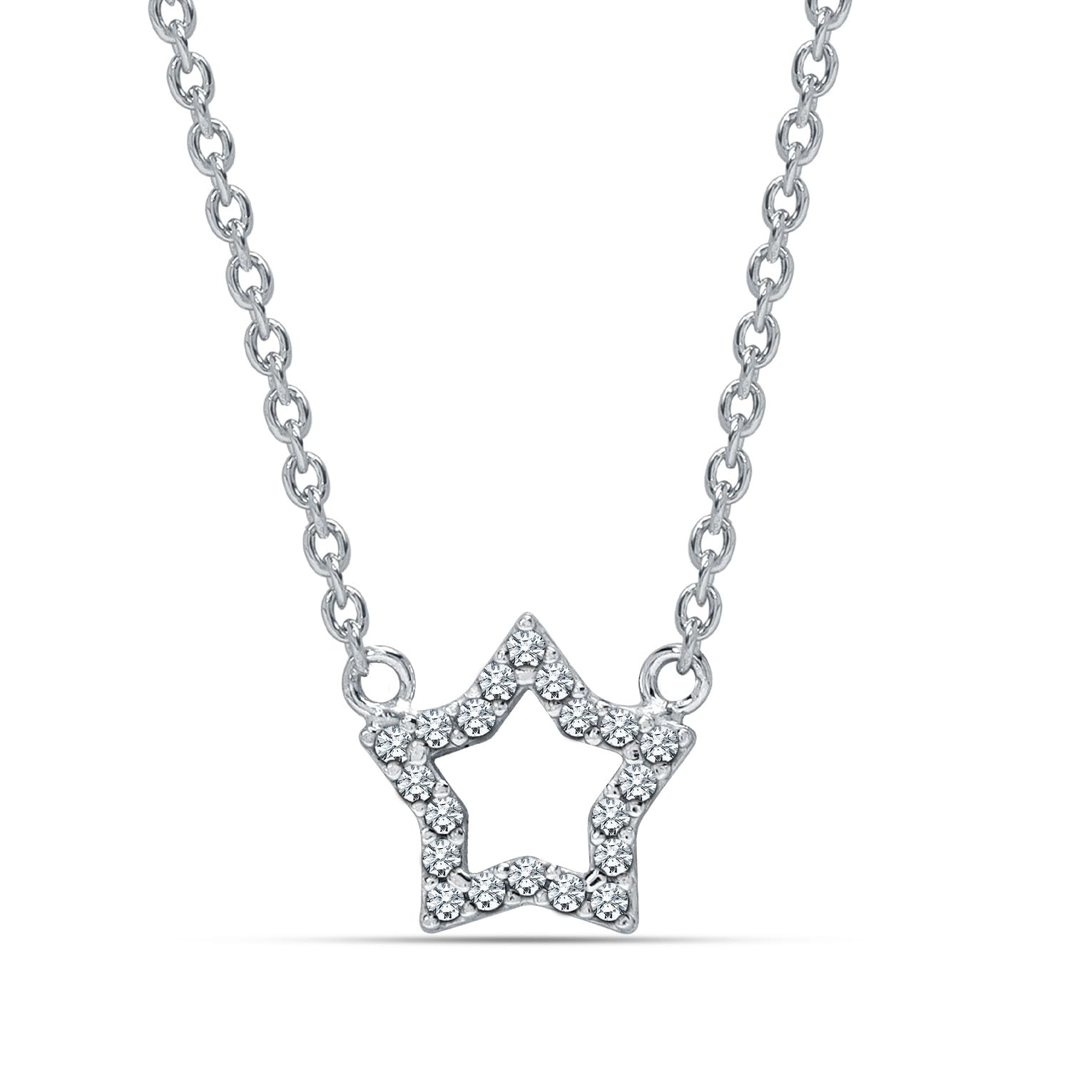 925 Sterling Silver CZ Open Star Pendant Necklace for 14 to 16 Years Children | Gifts for Kids