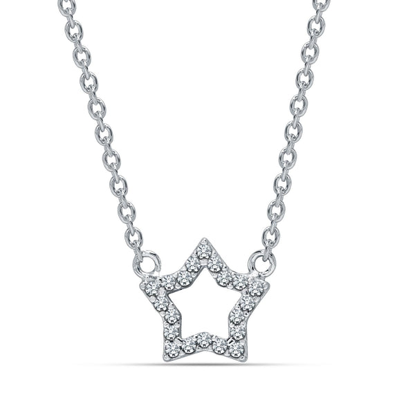 925 Sterling Silver CZ Open Star Pendant Necklace for 14 to 16 Years Children | Gifts for Kids