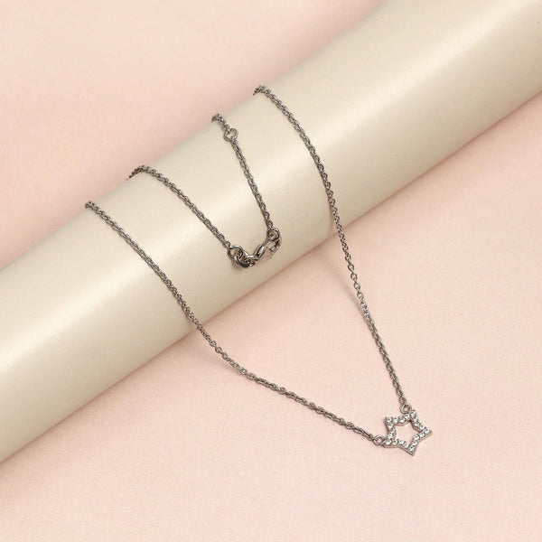 925 Sterling Silver CZ Open Star Pendant Necklace for 14 to 16 Years Children | Gifts for Kids