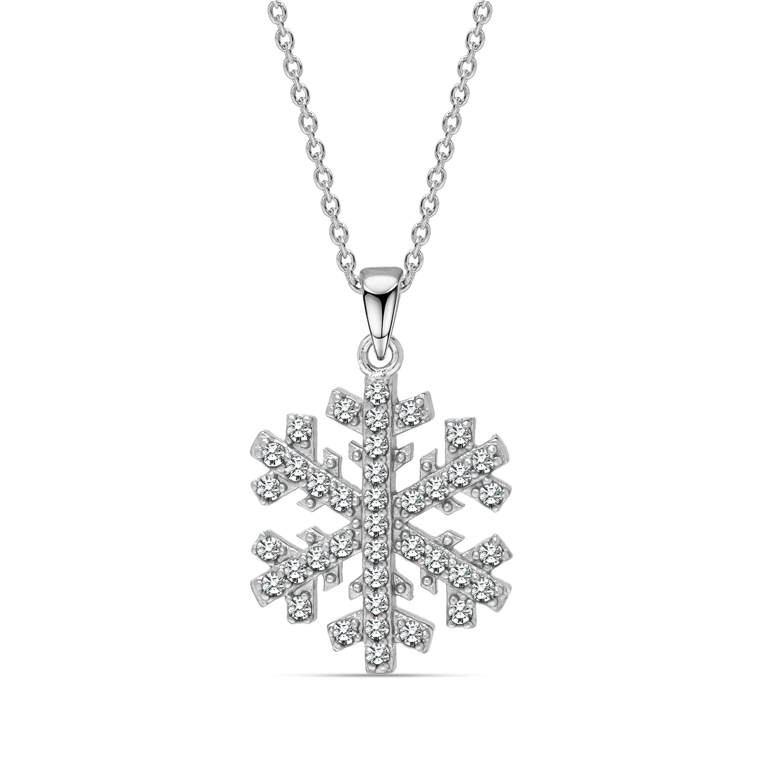 925 Sterling Silver CZ Snowflake Pendant Necklace for 14 to 16 Years Children | Gifts for Kids