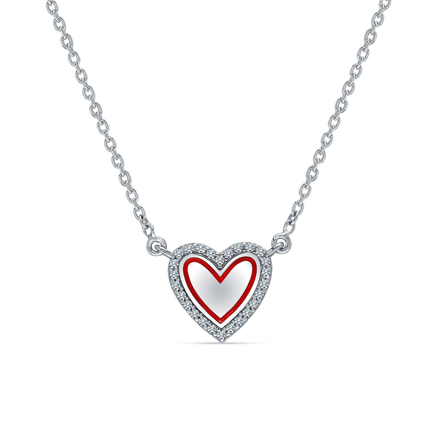 925 Sterling Silver Rhodium-Plated Red Heart & CZ Necklace for 14 to 16 Years Children | Gifts for Kids