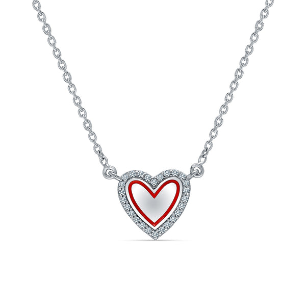 925 Sterling Silver Rhodium-Plated Red Heart & CZ Necklace for 14 to 16 Years Children | Gifts for Kids