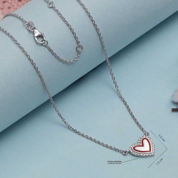 925 Sterling Silver Rhodium-Plated Red Heart & CZ Necklace for 14 to 16 Years Children | Gifts for Kids