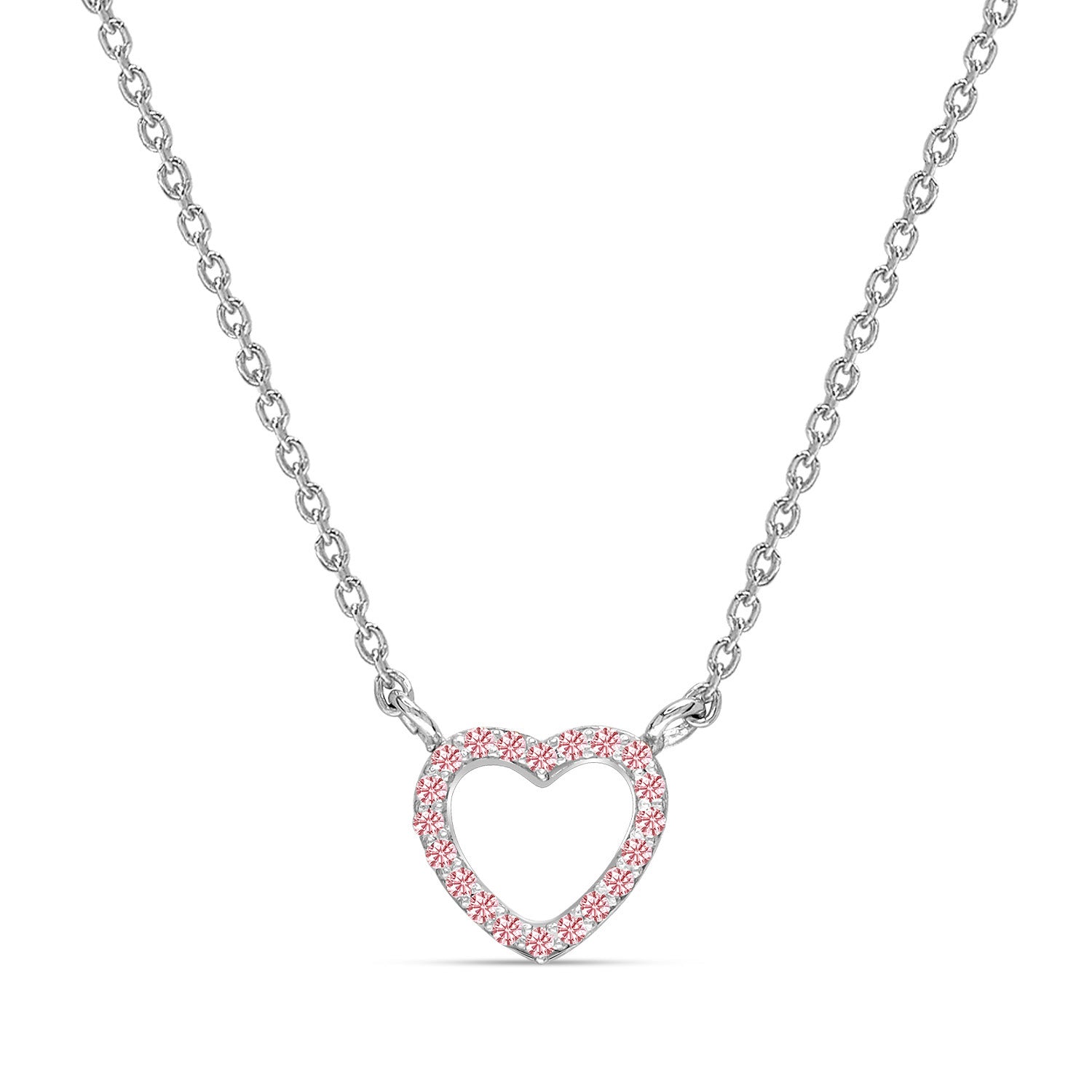 925 Sterling Silver Rhodium-Plated Pave Cubic Zirconia Heart Pendant Necklaces for 14 to 16 Years Children | Gifts for Kids