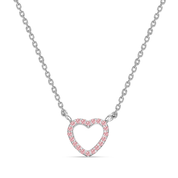 925 Sterling Silver Rhodium-Plated Pave Cubic Zirconia Heart Pendant Necklaces for 14 to 16 Years Children | Gifts for Kids