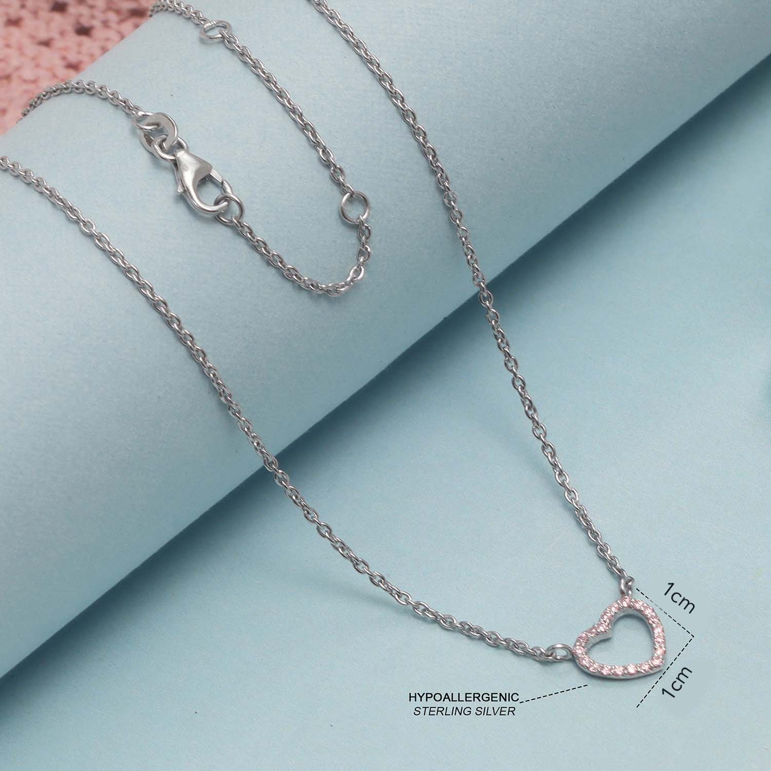 925 Sterling Silver Rhodium-Plated Pave Cubic Zirconia Heart Pendant Necklaces for 14 to 16 Years Children | Gifts for Kids