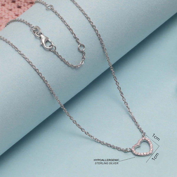 925 Sterling Silver Rhodium-Plated Pave Cubic Zirconia Heart Pendant Necklaces for 14 to 16 Years Children | Gifts for Kids