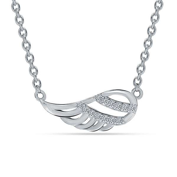 925 Sterling Silver Rhodium-Plated CZ Angel Wing Necklace for 14 to 16 Years Children | Gifts for Kids