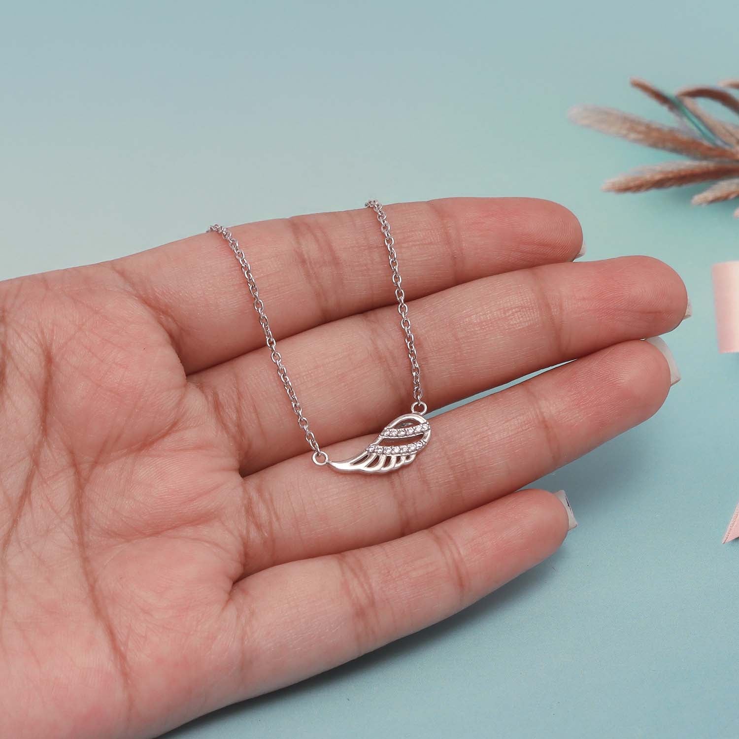 925 Sterling Silver Rhodium-Plated CZ Angel Wing Necklace for 14 to 16 Years Children | Gifts for Kids