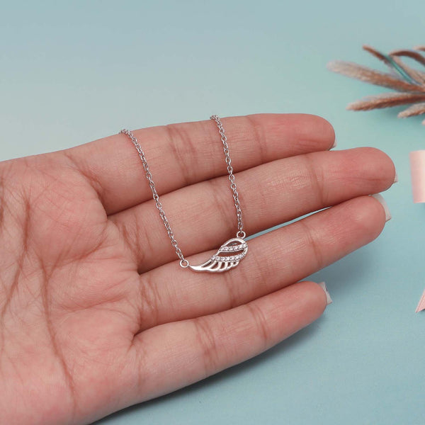 925 Sterling Silver Rhodium-Plated CZ Angel Wing Necklace for 14 to 16 Years Children | Gifts for Kids