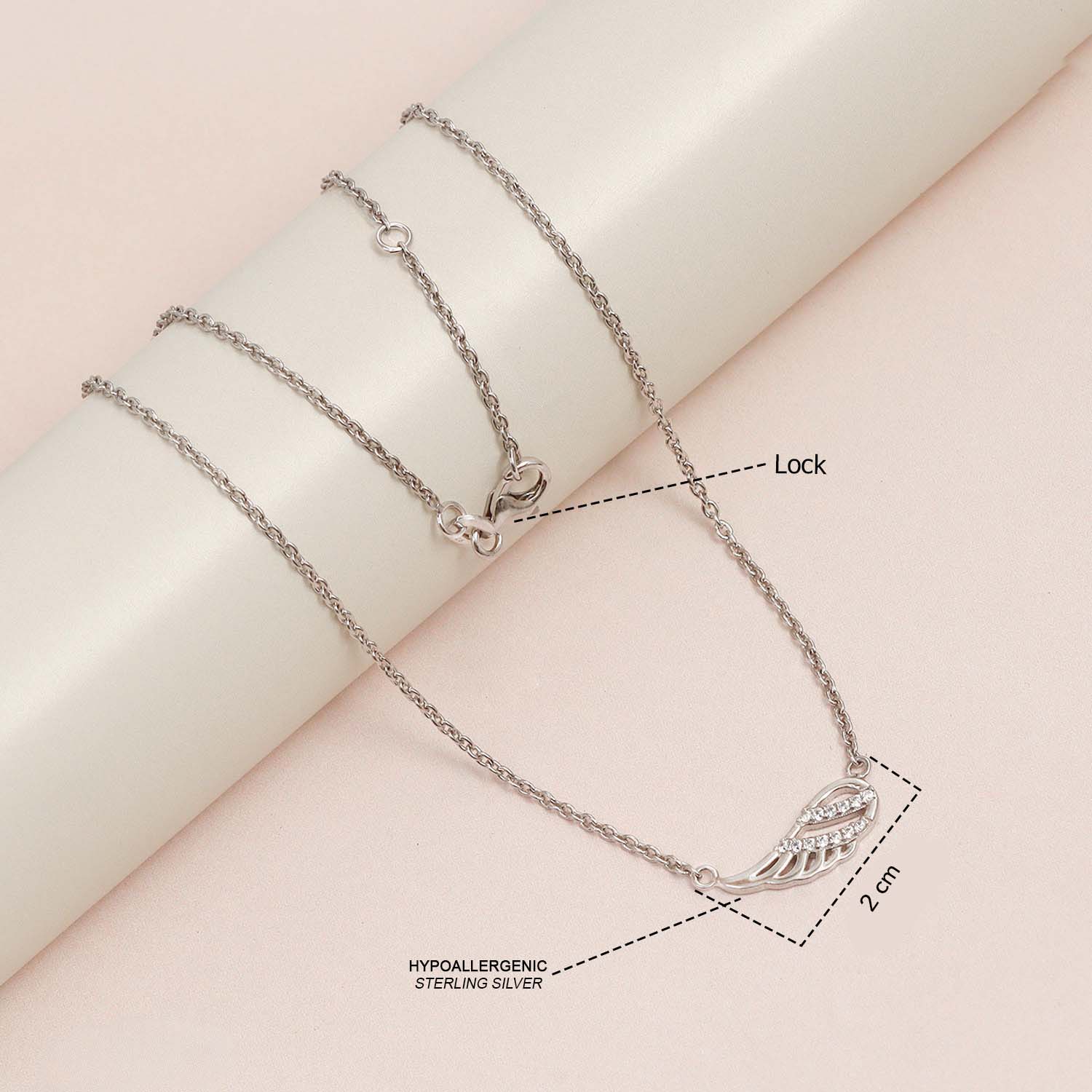 925 Sterling Silver Rhodium-Plated CZ Angel Wing Necklace for 14 to 16 Years Children | Gifts for Kids