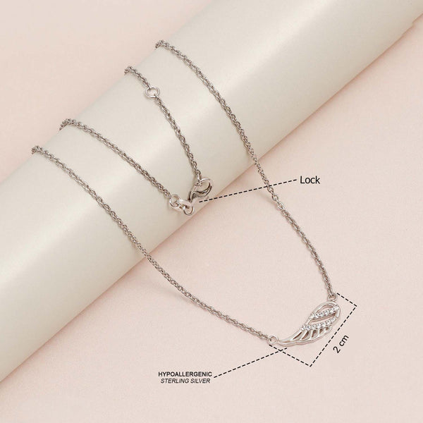 925 Sterling Silver Rhodium-Plated CZ Angel Wing Necklace for 14 to 16 Years Children | Gifts for Kids