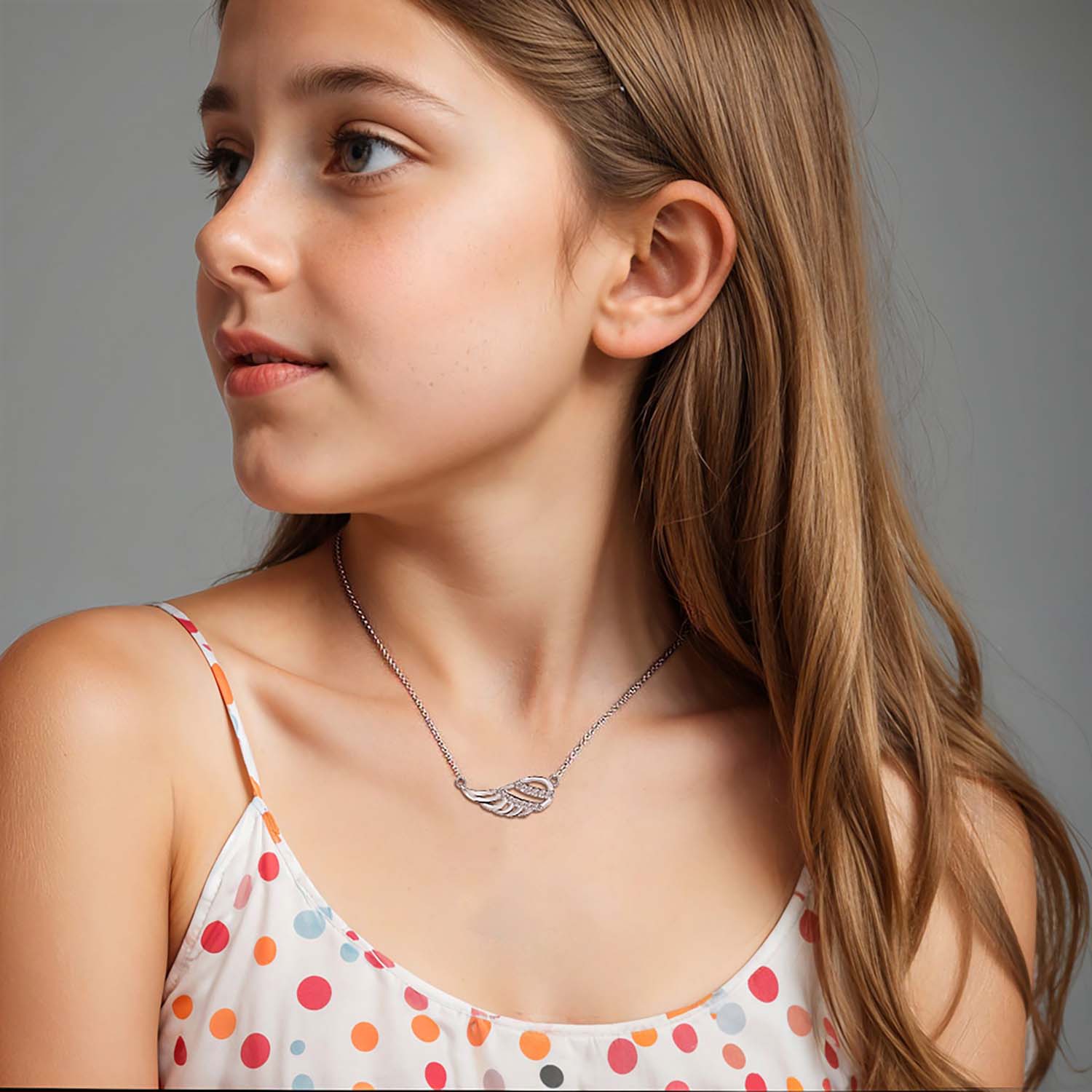 925 Sterling Silver Rhodium-Plated CZ Angel Wing Necklace for 14 to 16 Years Children | Gifts for Kids