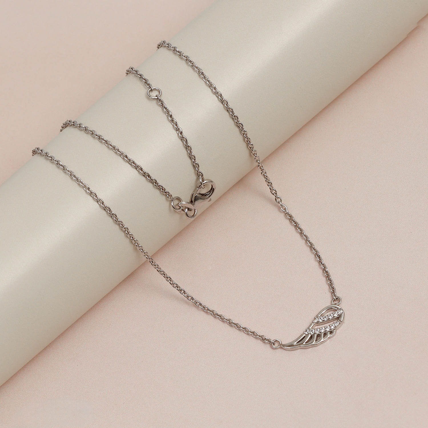 925 Sterling Silver Rhodium-Plated CZ Angel Wing Necklace for 14 to 16 Years Children | Gifts for Kids