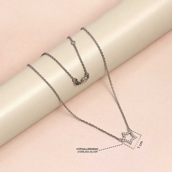 925 Sterling Silver CZ Open Star Pendant Necklace for 14 to 16 Years Children | Gifts for Kids