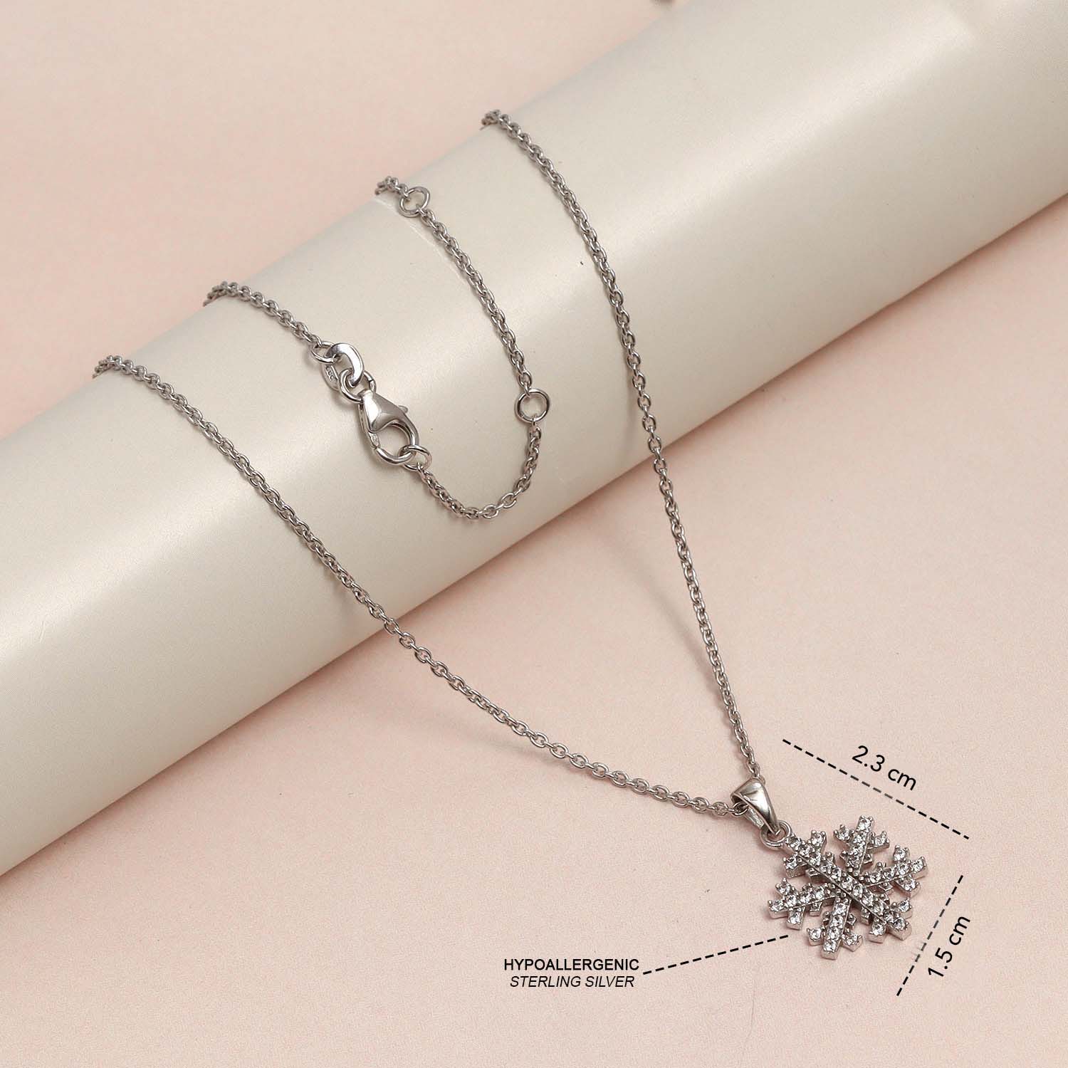 925 Sterling Silver CZ Snowflake Pendant Necklace for 14 to 16 Years Children | Gifts for Kids