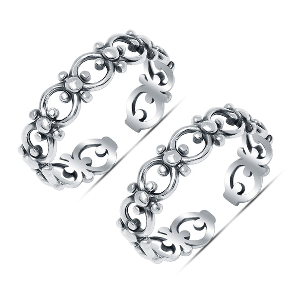 925 Sterling Silver Filigree Adjustable Band Toe Rings for Women