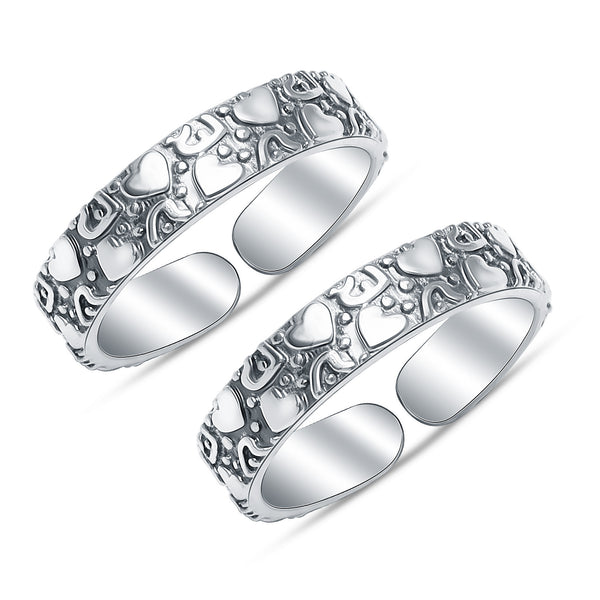 925 Sterling Silver Antique Heart Shape Design Adjustable Toe Rings For Women