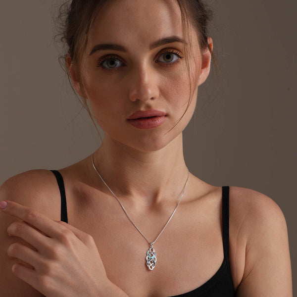 925 Sterling Silver Irish Celtic Knot Abalone Pendant Necklace for Women