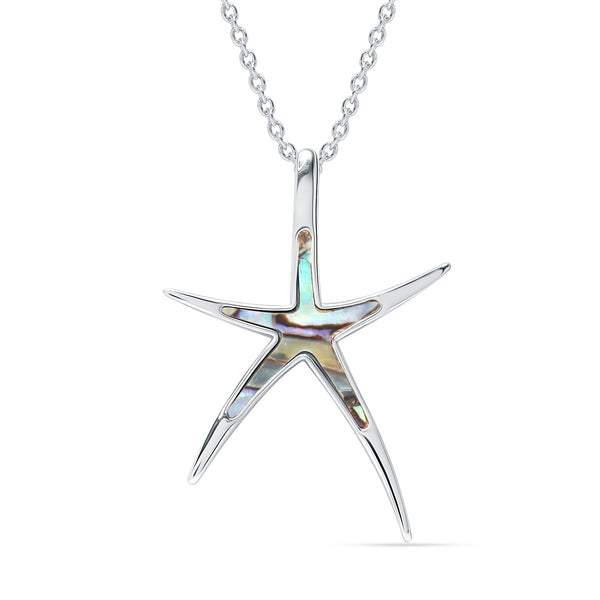 925 Sterling Silver Hawaiian Beach Nautical Ocean Abalone Shell Starfish Pendant Necklace for Women