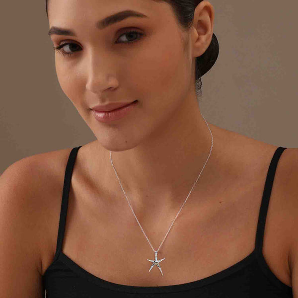 925 Sterling Silver Hawaiian Beach Nautical Ocean Abalone Shell Starfish Pendant Necklace for Women