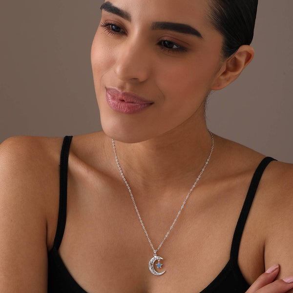925 Sterling Silver Moon Star Crescent Mother of Pearl Pendant Necklace for Women