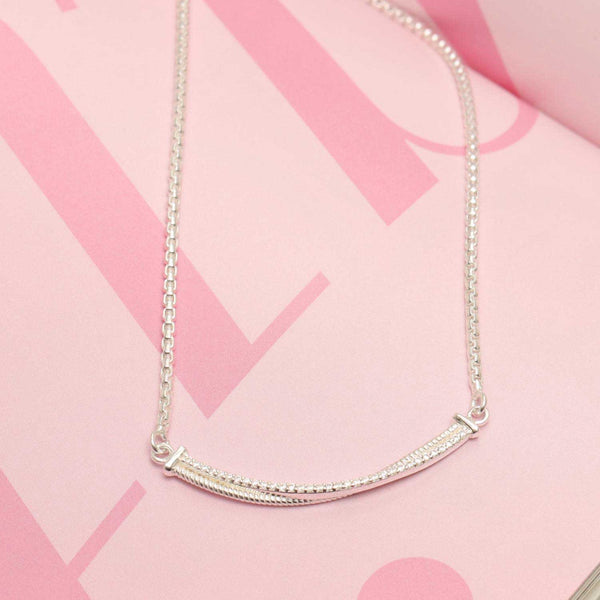 925 Sterling Silver Cubic Zirconia Crossover Bar Classic Design Adjustable Box Chain Necklace for Women