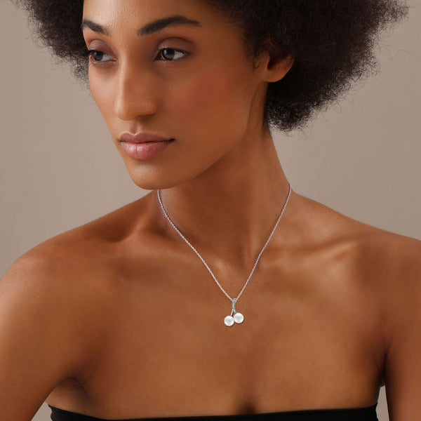 925 Sterling Silver Rhodium Plated Adjustable CZ Pearl Cherry Fruit Cable Link Chain Pendant Necklace for Women Teen