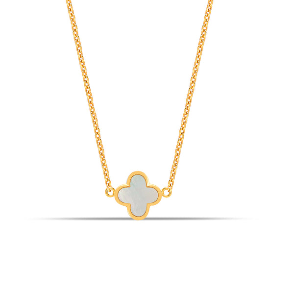 925 Sterling Silver 14K Gold Plated Mother of Pearl Clover Flower Station Long Chain Necklace for Women