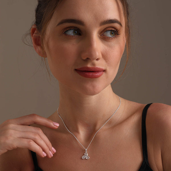 925 Sterling Silver Irish Celtic Knot Triskele Triple Spiral Charm Pendant Necklace for Women