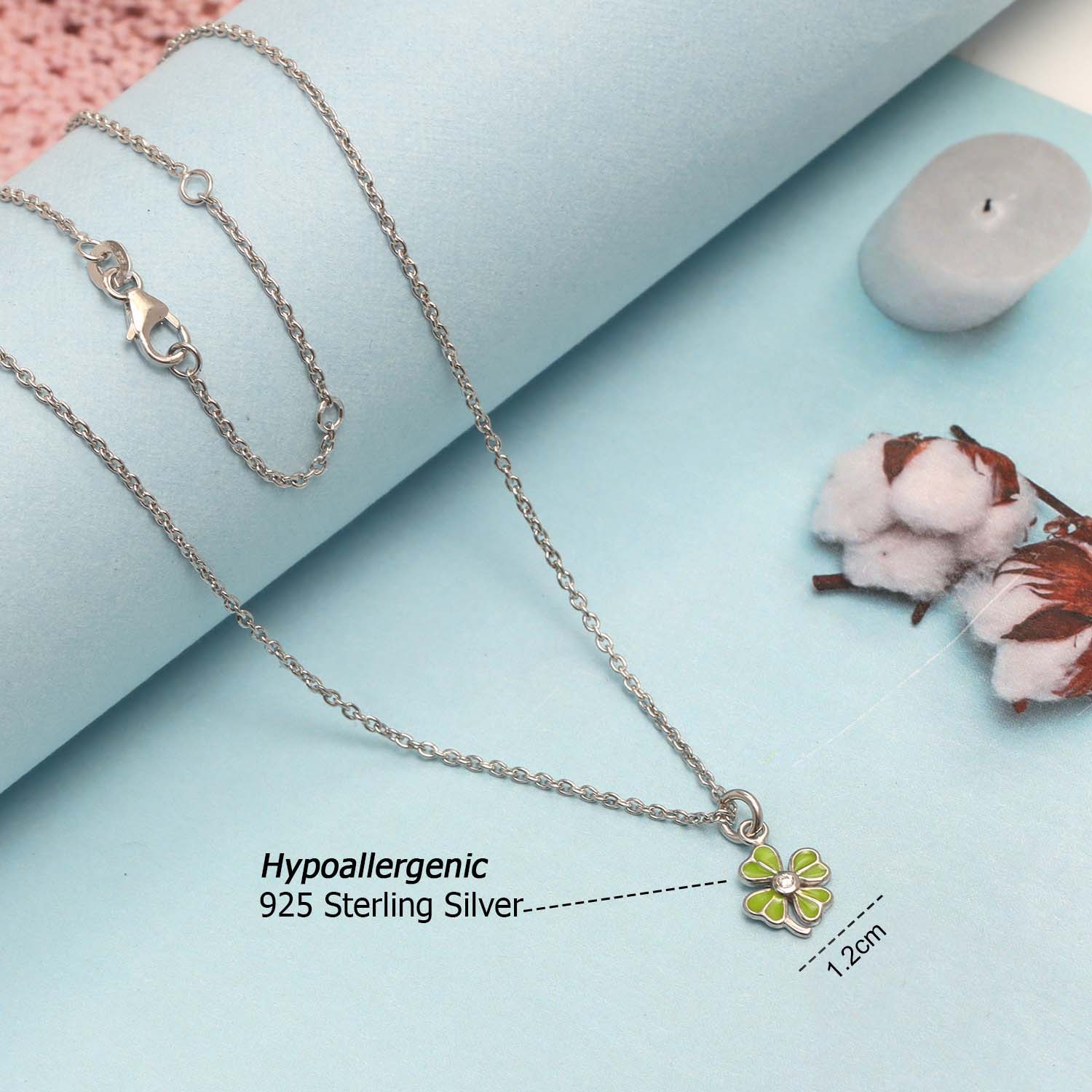925 Sterling Silver Rhodium-Plated Enamel Four Leaf Clover Necklace for 14 to 16 Years Children | Gifts for Kids