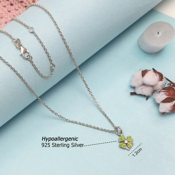 925 Sterling Silver Rhodium-Plated Enamel Four Leaf Clover Necklace for 14 to 16 Years Children | Gifts for Kids