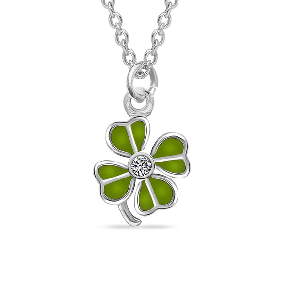 925 Sterling Silver Rhodium-Plated Enamel Four Leaf Clover Necklace for 14 to 16 Years Children | Gifts for Kids