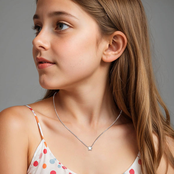 925 Sterling Silver Tiny Puffed Star Necklace for 12 to 16 Years Children | Gifts for Kids