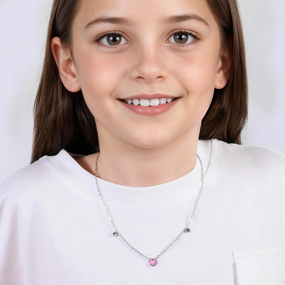925 Sterling Silver CZ Charms Heart Necklace for 12 to 16 Years Children | Gifts for Kids