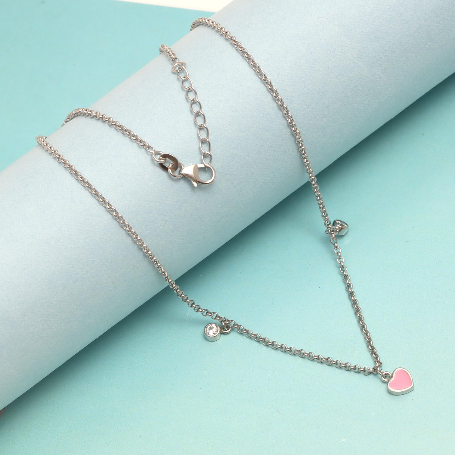 925 Sterling Silver CZ Charms Heart Necklace for 12 to 16 Years Children | Gifts for Kids