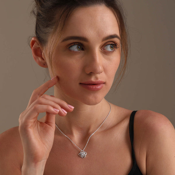 925 Sterling Silver Adjustable Sparkling CZ Love-Knot Pendant Necklace With Gift Card for Women