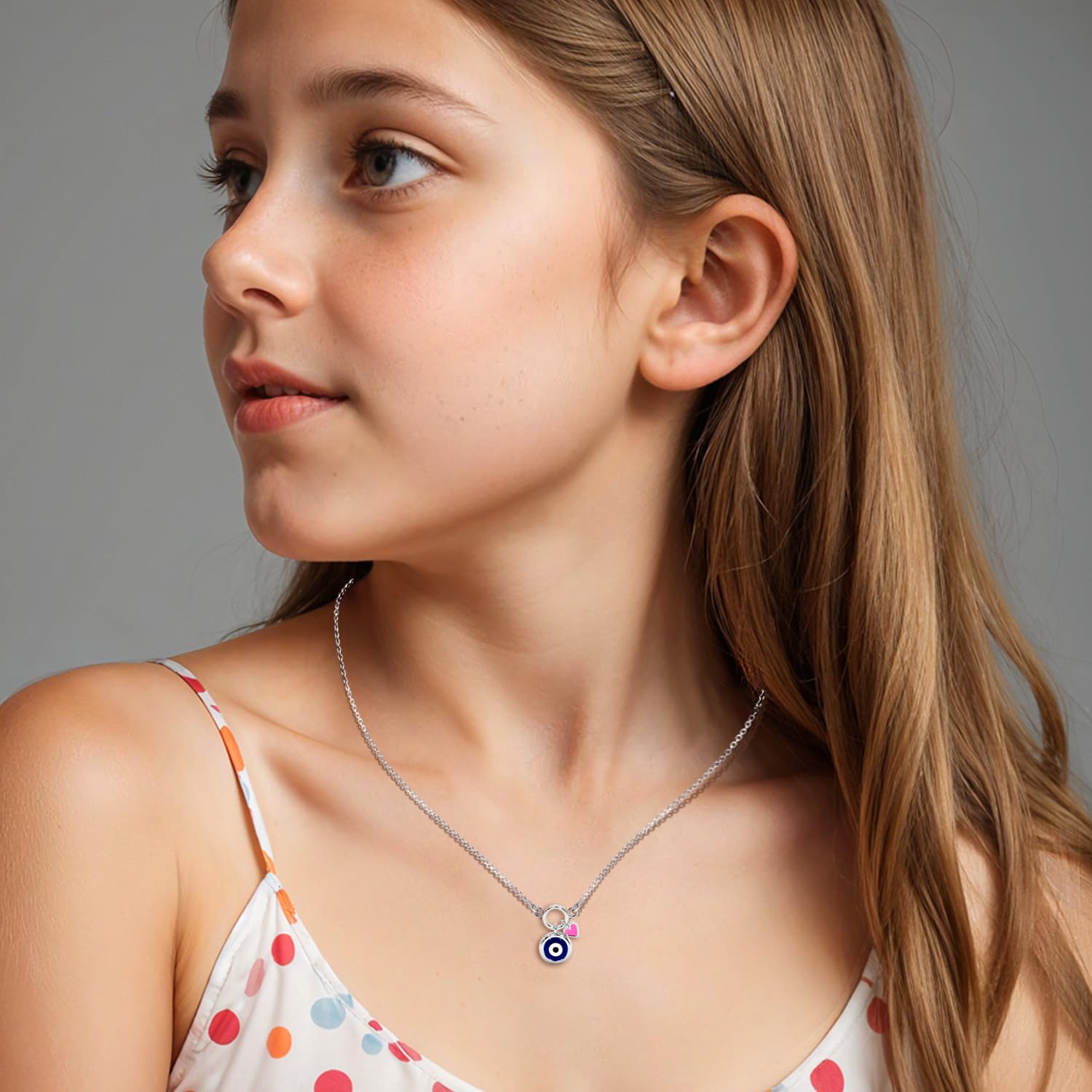 925 Sterling Silver Evil Eye Heart Charm Pendant Necklace for 14 to 16 Years Children | Gifts for Kids