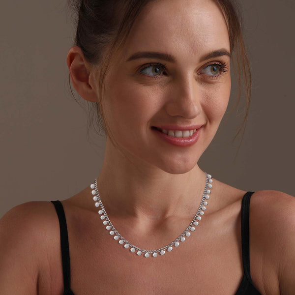 925 Sterling Silver Round Silver Multi Disc Charms Chain Necklace for Women