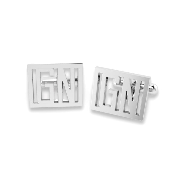 Personalised Customised 925 Sterling Silver Initial Name Geometric Cufflink for Men and Boys