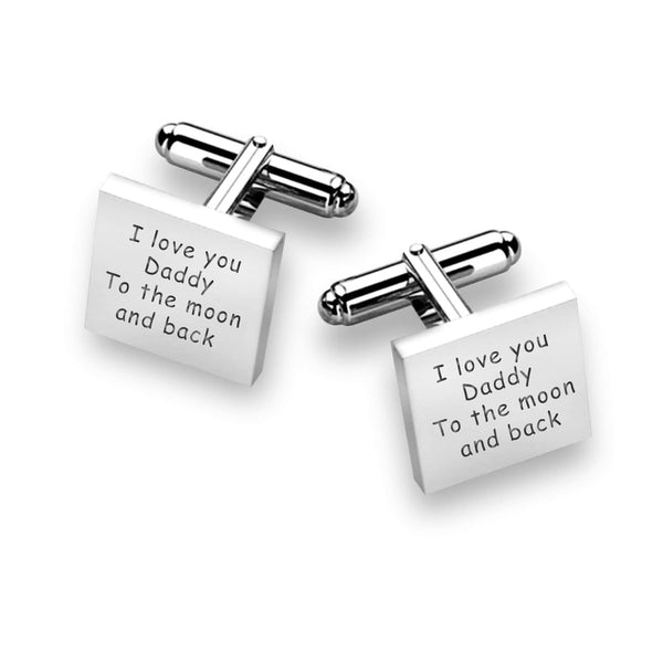 925 Sterling Silver Personalised Engraved Message Square Cufflink for Men and Boys
