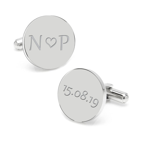 925 Sterling Silver Personalised Anniversary Initial With Love Heart Engraved Cufflink for Men and Boys